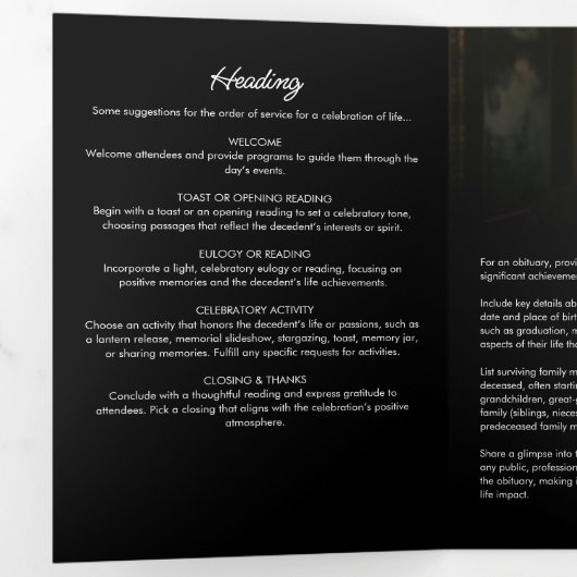 Modern Script 8-Foto Rouw-/Herdenkingsdienst Drieluik Programma (Binnenzijde eerst)
