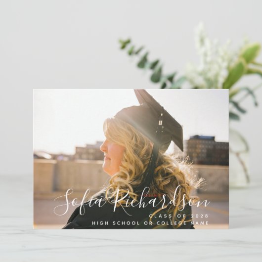 Modern script 8 Photo Collage Simple Afstuderen Kaart (Staand voorkant)