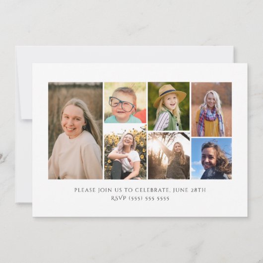 Modern script 8 Photo Collage Simple Afstuderen Kaart (Achterkant)