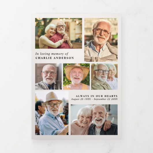 Modern Script 8-Photo Funeral/Memorial Drieluik Programma (Cover)