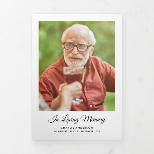 Modern Script 8-Photo Trifold Begrafenisprogramma Drieluik Programma (Cover)