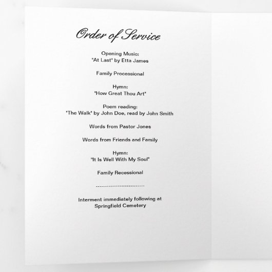 Modern Script 8-Photo Trifold Begrafenisprogramma Drieluik Programma (Binnenzijde eerst)