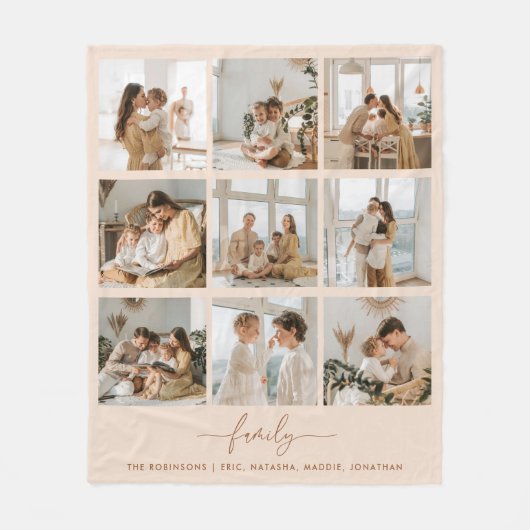 Modern Script 9 Fotocollage Familienamen Fleece Deken (Voorkant)