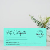 Modern Script Aangepast Logo Cadeaubon teal Kaart (Staand voorkant)