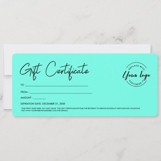 Modern Script Aangepast Logo Cadeaubon teal Kaart (Voorkant)