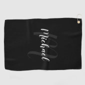 Modern script, aangepast monogram en naam zwart golfhanddoek (Horizontaal)