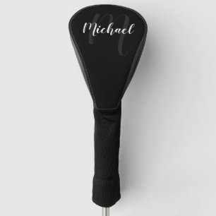 Modern script, aangepast monogram en naam zwart golfheadcover