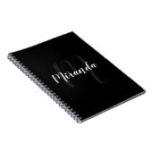 Modern script, aangepast monogram en naam zwart notitieboek (Rechterzijde)
