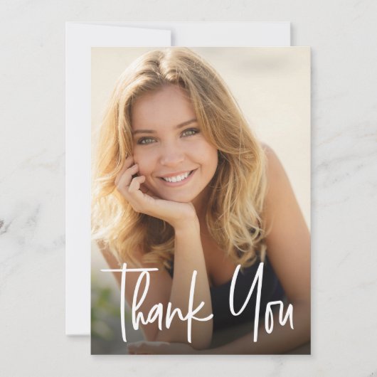 Modern Script Aangepaste Afstuderen foto's Afstude Bedankkaart (Voorkant)