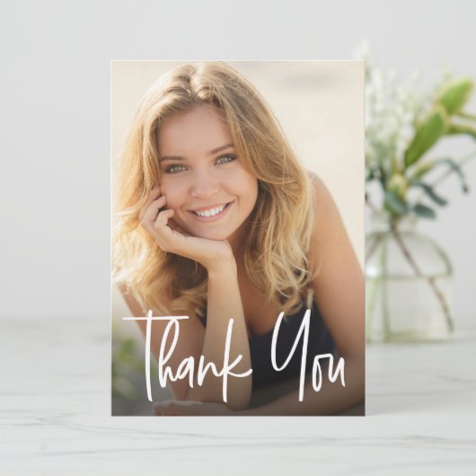 Modern Script Aangepaste Afstuderen foto's Afstude Bedankkaart (Staand voorkant)