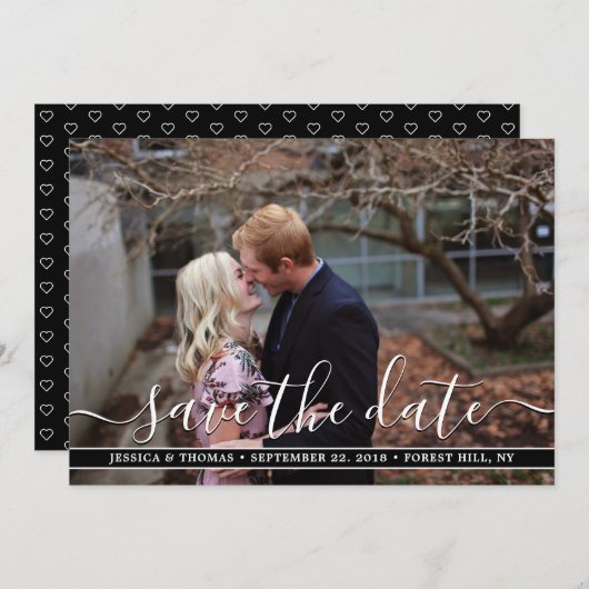 Modern script | Aangepaste foto om de datumkaarten Save The Date (Voorkant / Achterkant)
