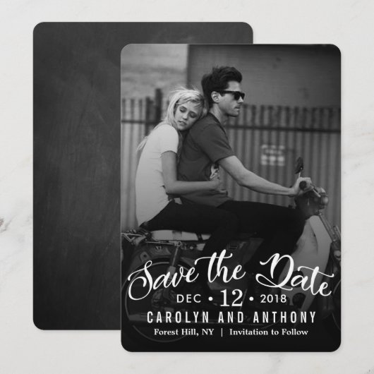 Modern script | Aangepaste foto save the date (Voorkant / Achterkant)