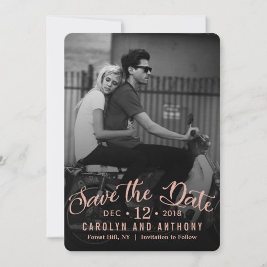 Modern Script | Aangepaste foto Save The Date (Voorkant)