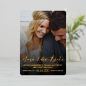 Modern Script | Aangepaste foto Save The Date Echt Folie Uitnodiging (Staand Voorkant)