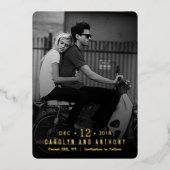 Modern script | Aangepaste foto slaat de datum op Folie Uitnodiging (Voorkant)