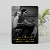 Modern script | Aangepaste foto slaat de datum op Folie Uitnodiging (Staand Voorkant)