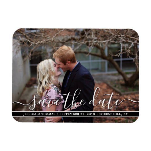 Modern script | Aangepaste foto slaat de datum op Magneet (Horizontaal)