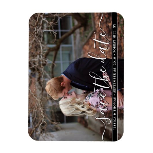 Modern script | Aangepaste foto slaat de datum op Magneet (Verticaal)