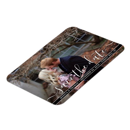 Modern script | Aangepaste foto slaat de datum op Magneet (Linkerzijde)