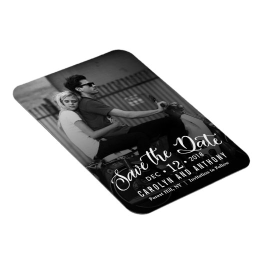 Modern script | Aangepaste foto slaat de datum op Magneet (Rechterzijde)