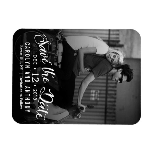 Modern script | Aangepaste foto slaat de datum op Magneet (Horizontaal)