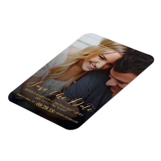 Modern script | Aangepaste foto slaat de datum op Magneet (Linkerzijde)