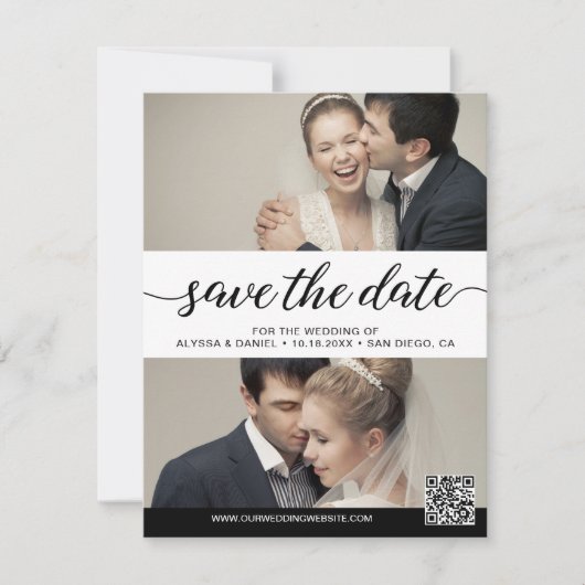 Modern Script Aangepaste Foto's Digitale bruiloft Kaart (Voorkant)