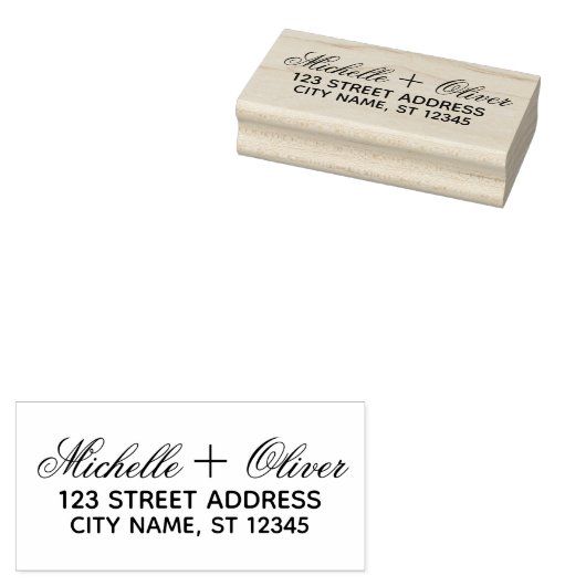 Modern Script Aangepaste Namen Trouwpaar Adres Rubberstempel (Gestempeld)