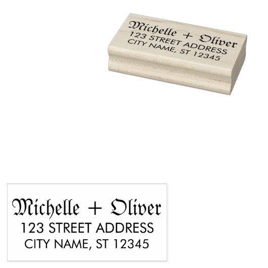 Modern Script Aangepaste Namen Trouwpaar Adres Rubberstempel (Gestempeld)