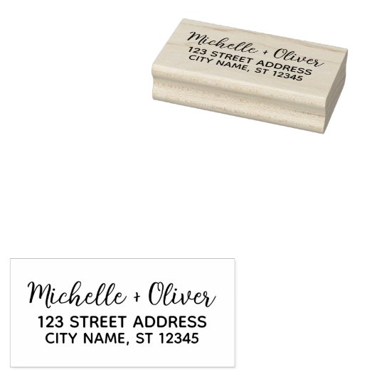 Modern Script Aangepaste Namen Trouwpaar Adres Rubberstempel (Gestempeld)
