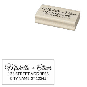 Modern Script Aangepaste Namen Trouwpaar Adres Rubberstempel