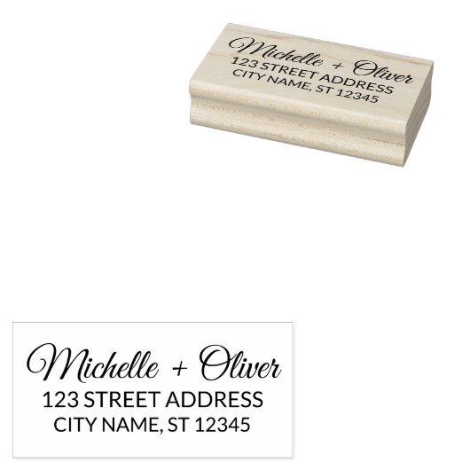 Modern Script Aangepaste Namen Trouwpaar Adres Rubberstempel (Gestempeld)