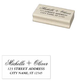 Modern Script Aangepaste Namen Trouwpaar Adres Rubberstempel