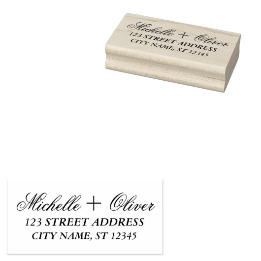 Modern Script Aangepaste Namen Trouwpaar Adres Rubberstempel (Gestempeld)