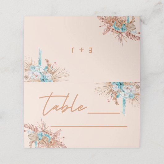 Modern Script Aardse Bruine Bloemen Huwelijk Plaatskaartje (Buitenkant ongevouwen)