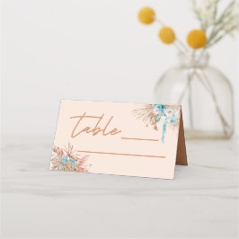 Modern Script Aardse Bruine Bloemen Huwelijk Plaatskaartje