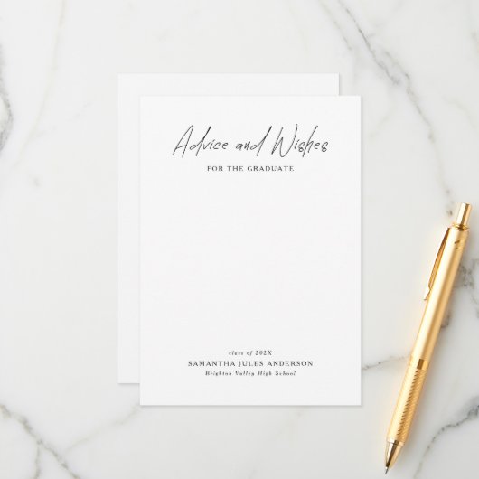Modern Script Advice and Wishes Graduation Advieskaart (Voorkant / Achterkant in situ)