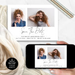 Modern Script Afstudeerder 2 Foto's Afstuderen Save The Date<br><div class="desc">Modern Script Afstudeerder 2 Foto's Afstuderen. Digitaal verkrijgbaar en gedrukt. Vervang de twee voorbeeldfoto's eenvoudig door uw eigen foto en personaliseer ze met uw gegevens onderaan. Sla de datum op in een modern handgeschreven stijlsetscript.</div>