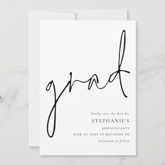 Modern Script Afstudeerder Afstuderen De datum ops Save The Date (Voorkant)