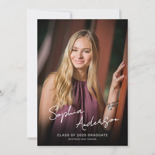 Modern Script Afstudeerder Naam Foto Graduation Pa Kaart (Voorkant)