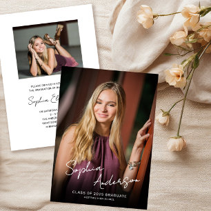 Modern Script Afstudeerder Naam Foto Graduation Pa Kaart