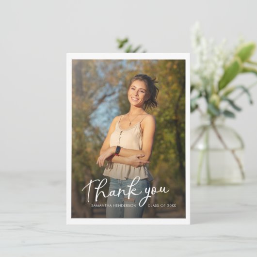 Modern Script Afstuderen 2025 Foto's Afstudeerder Bedankkaart (Staand voorkant)