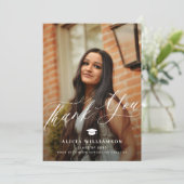 Modern script afstuderen 2 foto afstuderen bedankkaart (Staand voorkant)