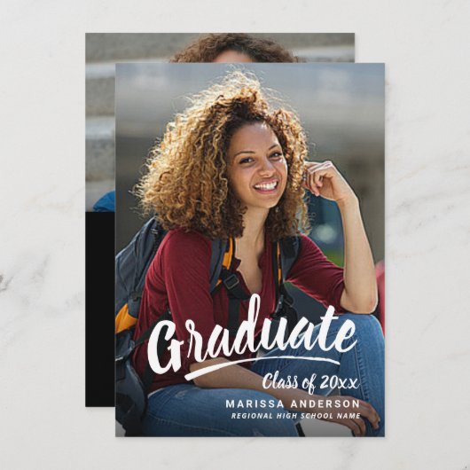 Modern Script Afstuderen 2-zijdig fotofeest Aankondiging (Voorkant / Achterkant)