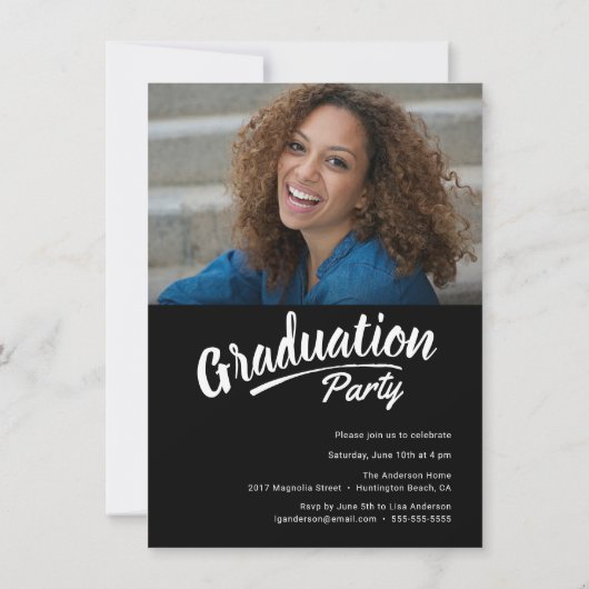 Modern Script Afstuderen 2-zijdig fotofeest Aankondiging (Achterkant)