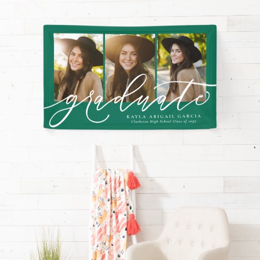 Modern script afstuderen 3 foto groen afstuderen spandoek (Insitu)