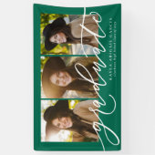 Modern script afstuderen 3 foto groen afstuderen spandoek (Verticaal)