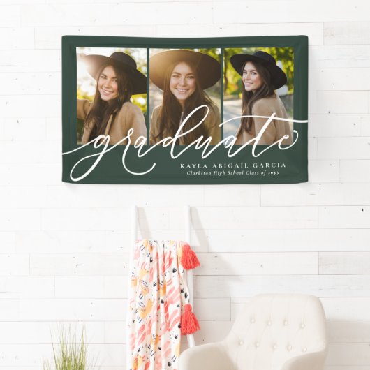 Modern script afstuderen 3 foto groen afstuderen spandoek (Insitu)