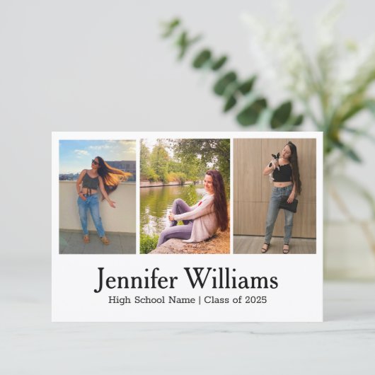 Modern Script afstuderen 3 Fotocollage Minimal Bedankkaart (Staand voorkant)