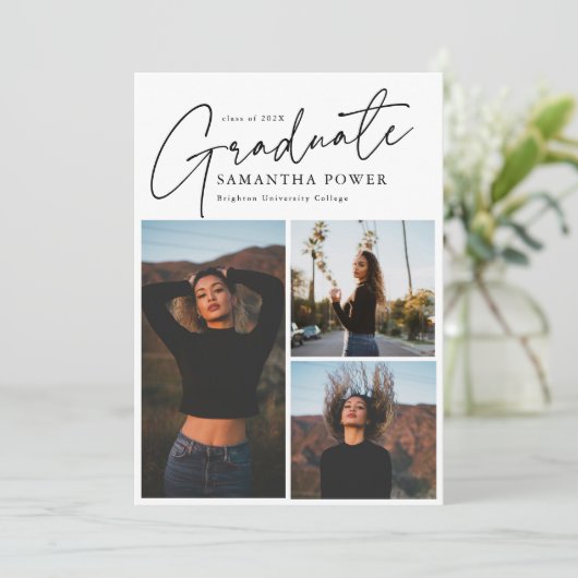 Modern Script Afstuderen 3 foto's Afstuderen Aankondiging (Staand voorkant)